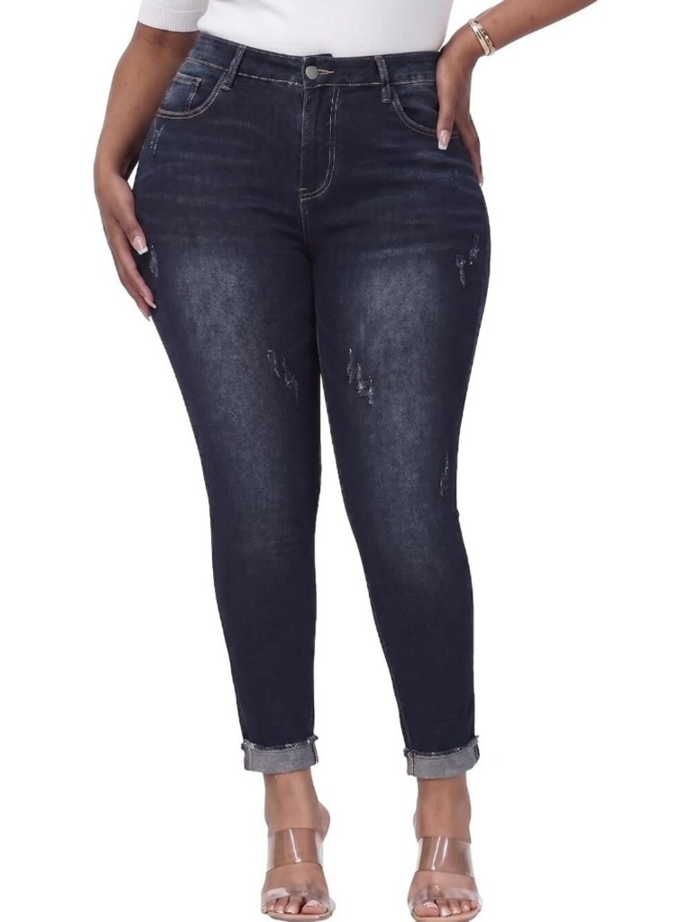 Plus Size High Waisted Skinny Jeans for Women | Stretchy Ankle Fit Denim